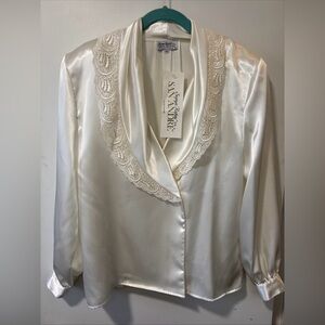 NWT VINTAGE SONYA RATAY SAN ANDRE WHITE SATIN LACE WRAP TOP DRESS BLOUSE SIZE 10
